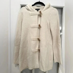Nautica Heavy Lambs Wool & Angora Cream Hooded Sweater Cardigan Jacket Size S